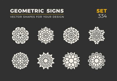 Sekiz minimalist trendy şekiller kümesi. Şık vektör logo amblem tasarımınız için. Basit evrensel geometrik işaretleri koleksiyonu.