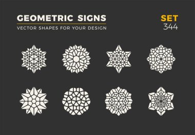 Sekiz minimalist trendy şekiller kümesi. Şık vektör logo amblem tasarımınız için. Basit evrensel geometrik işaretleri koleksiyonu.