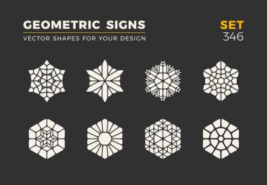 Sekiz minimalist trendy şekiller kümesi. Şık vektör logo amblem tasarımınız için. Basit evrensel geometrik işaretleri koleksiyonu.