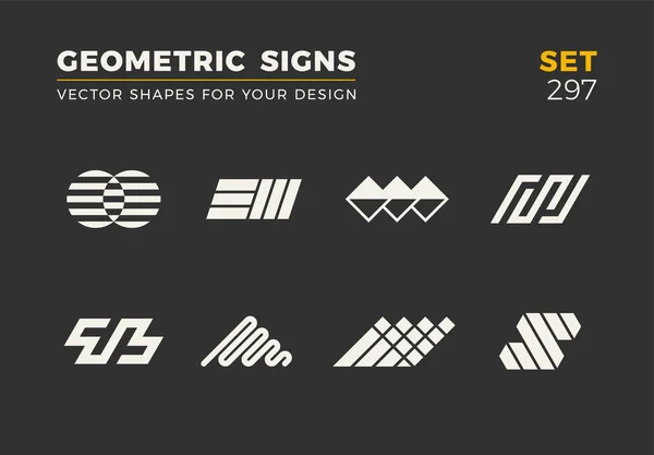 Sekiz minimalist trendy şekiller kümesi. Şık vektör logo amblem tasarımınız için. Basit evrensel geometrik işaretleri koleksiyonu.