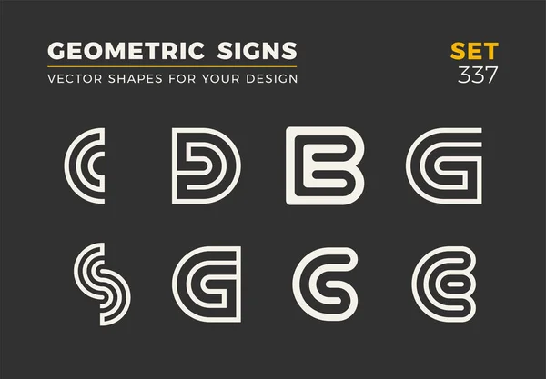 Sekiz minimalist trendy şekiller kümesi. Şık vektör logo amblem tasarımınız için. Basit evrensel geometrik işaretleri koleksiyonu.