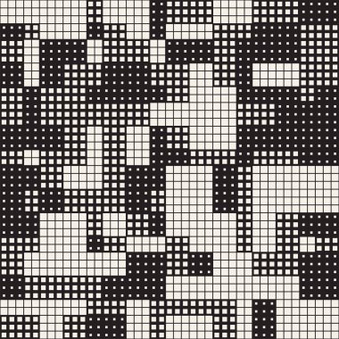 Modern şık noktalı resim doku. Rasgele boyutu kareler sonsuz arka plan. Vektör sorunsuz kaotik kareler mozaik desen