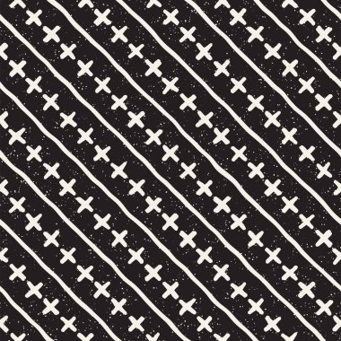 El ile Seamless Modeli hatları çizilmiş. Arka plan serbest fırça darbeleriyle. Siyah ve beyaz doku. Kağıt ambalaj için süsleme.