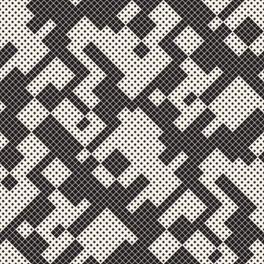 Modern şık noktalı resim doku. Rasgele boyutu kareler sonsuz arka plan. Vektör sorunsuz kaotik kareler mozaik desen