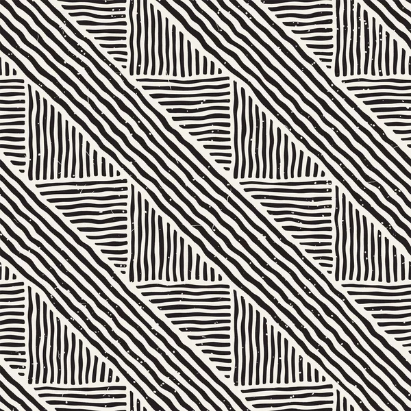 Handgezeichnete Ethnische Nahtlose Muster Abstrakte Geometrische Linien Fliesen Hintergrund Schwarz — Stockvektor