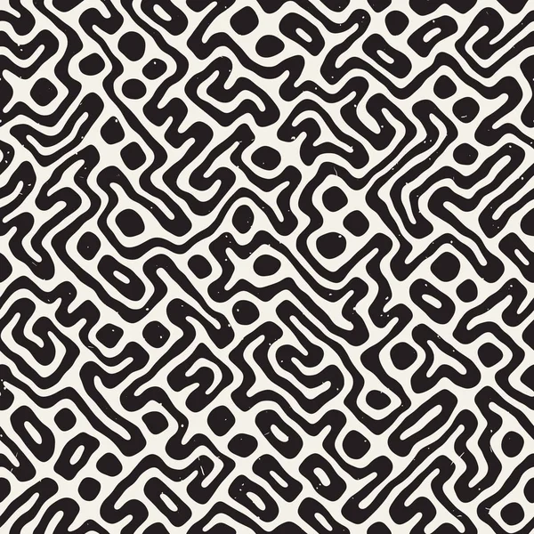 Vektör sorunsuz siyah ve beyaz düzensiz labirent desen yuvarlanır. Soyut el geometrik arka plan çekilmiş