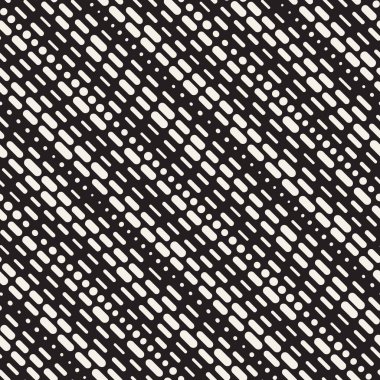 Siyah ve beyaz düzensiz kesik çizgiler desen yuvarlanır. Modern soyut vektör sorunsuz arka plan. Şık kaotik dikdörtgen çizgili Mosai