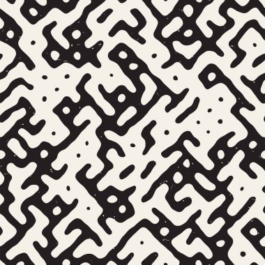 Vektör sorunsuz siyah ve beyaz düzensiz labirent desen yuvarlanır. Soyut el geometrik arka plan çekilmiş