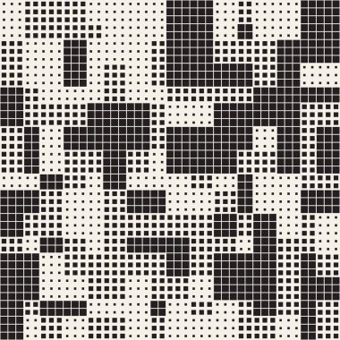Modern şık noktalı resim doku. Rasgele boyutu kareler sonsuz arka plan. Vektör sorunsuz kaotik kareler mozaik desen