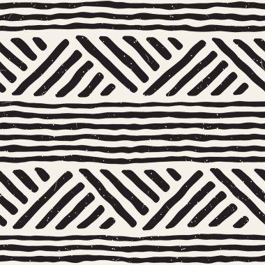 Elle çizilmiş stil etnik seamless modeli. Arka plan siyah ve beyaz fayans soyut geometrik çizgiler.