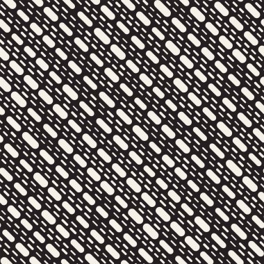 Siyah ve beyaz düzensiz kesik çizgiler desen yuvarlanır. Modern soyut vektör sorunsuz arka plan. Şık kaotik dikdörtgen çizgili Mosai