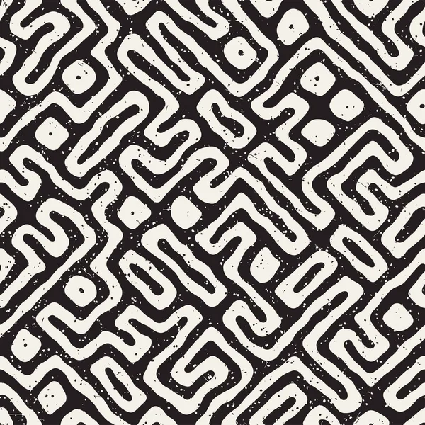 Vektör sorunsuz siyah ve beyaz düzensiz labirent desen yuvarlanır. Soyut el geometrik arka plan çekilmiş