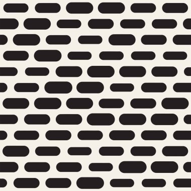 Siyah ve beyaz düzensiz kesik çizgiler desen yuvarlanır. Modern soyut vektör sorunsuz arka plan. Şık kaotik dikdörtgen çizgili Mosai