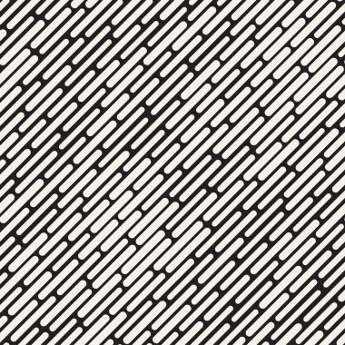 Siyah ve beyaz düzensiz kesik çizgiler desen yuvarlanır. Modern soyut vektör sorunsuz arka plan. Şık kaotik dikdörtgen çizgili Mosai