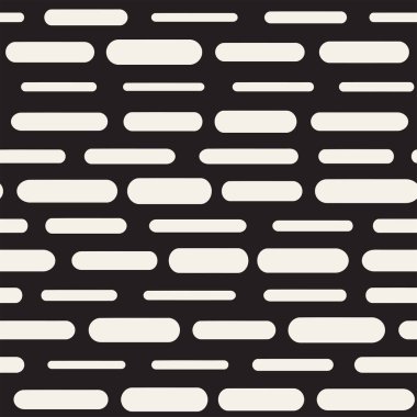 Siyah ve beyaz düzensiz kesik çizgiler desen yuvarlanır. Modern soyut vektör sorunsuz arka plan. Şık kaotik dikdörtgen çizgili Mosai