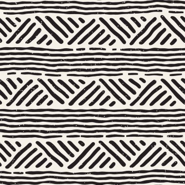 Elle çizilmiş stil etnik seamless modeli. Arka plan siyah ve beyaz fayans soyut geometrik çizgiler.