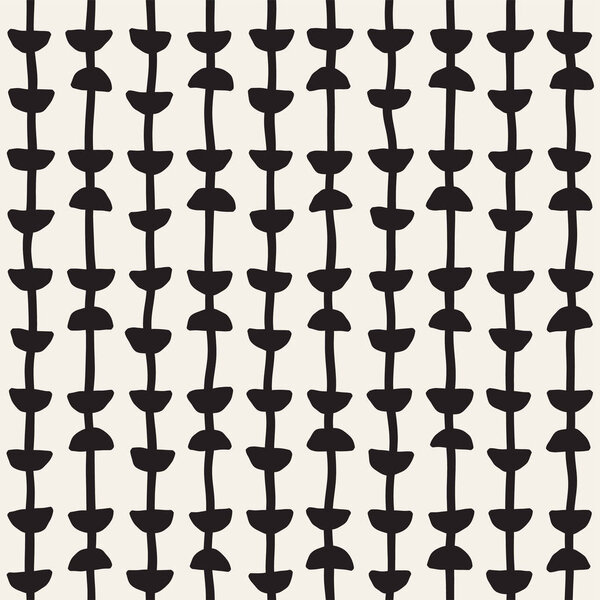 Hand drawn black and white ink abstract seamless pattern. Vector stylish grunge texture. Monochrome geometric shappes paint brush lines