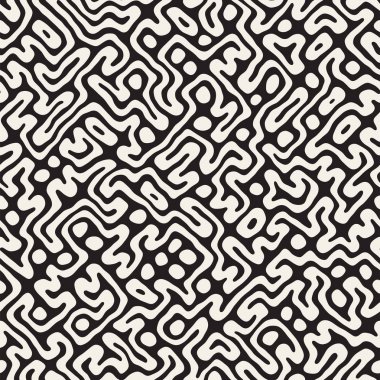 Vektör sorunsuz siyah ve beyaz düzensiz labirent desen yuvarlanır. Soyut el geometrik arka plan çekilmiş