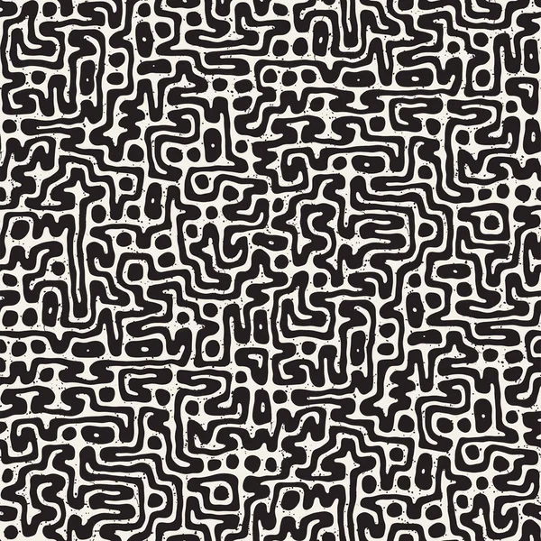 Vector Seamless Black White Rounded Irregular Maze Pattern Тезисы Ручное — стоковый вектор