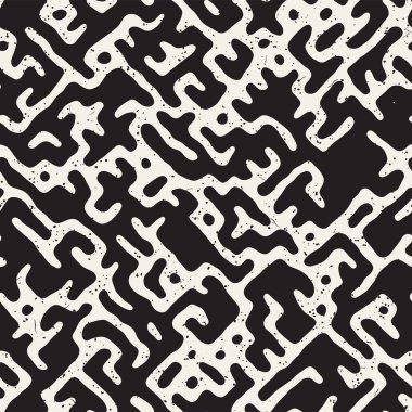 Vektör sorunsuz siyah ve beyaz düzensiz labirent desen yuvarlanır. Soyut el geometrik arka plan çekilmiş