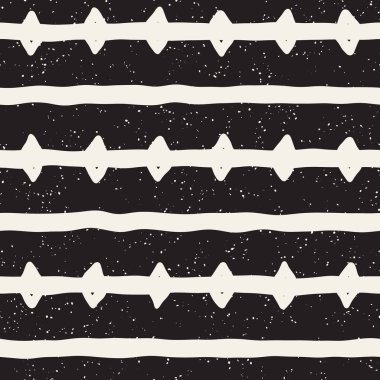 El çekilmiş siyah beyaz mürekkep soyut seamless modeli. Vektör şık grunge doku. Tek renkli geometrik shappes boya fırça satırları