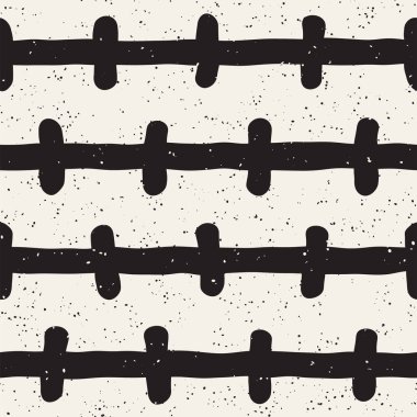 El çekilmiş siyah beyaz mürekkep soyut seamless modeli. Vektör şık grunge doku. Tek renkli geometrik shappes boya fırça satırları