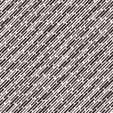 Siyah ve beyaz düzensiz kesik çizgiler desen yuvarlanır. Modern soyut vektör sorunsuz arka plan. Şık kaotik dikdörtgen çizgili Mosai