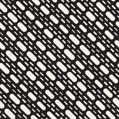 Siyah ve beyaz düzensiz kesik çizgiler desen yuvarlanır. Modern soyut vektör sorunsuz arka plan. Şık kaotik dikdörtgen çizgili Mosai