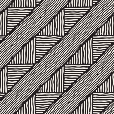 Elle çizilmiş stil etnik seamless modeli. Arka plan siyah ve beyaz fayans soyut geometrik çizgiler.