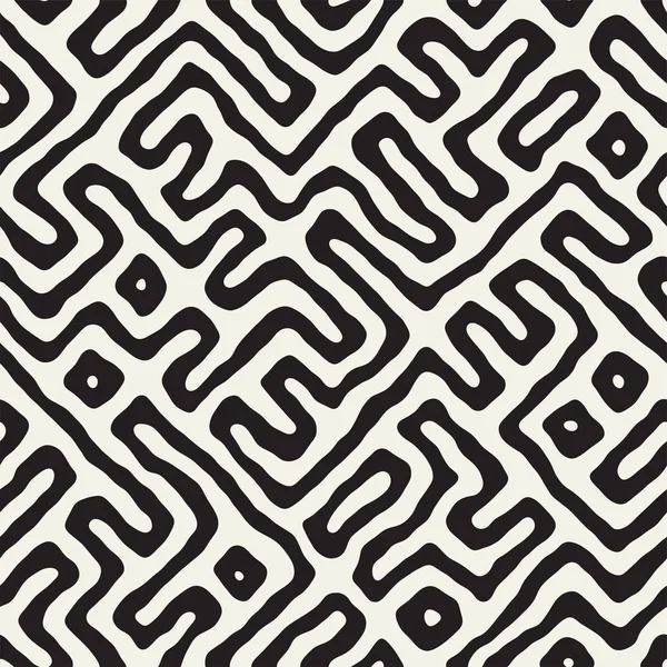 Vektör sorunsuz siyah ve beyaz düzensiz labirent desen yuvarlanır. Arka plan soyut el çekilmiş