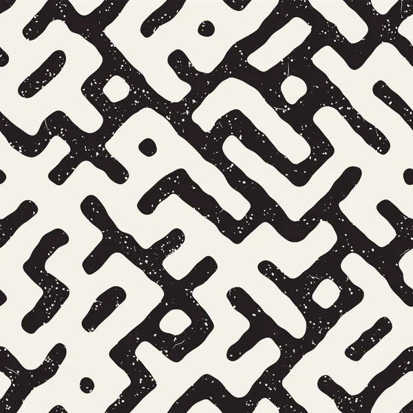 Vektör sorunsuz siyah ve beyaz düzensiz labirent desen yuvarlanır. Arka plan soyut el çekilmiş