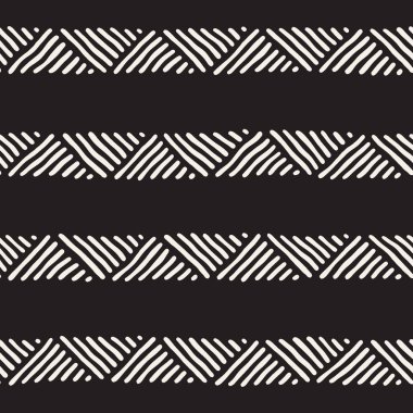 Elle çizilmiş stil etnik seamless modeli. Arka plan siyah ve beyaz fayans soyut geometrik çizgiler.