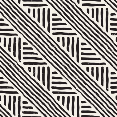 Elle çizilmiş stil etnik seamless modeli. Arka plan siyah ve beyaz fayans soyut geometrik çizgiler.