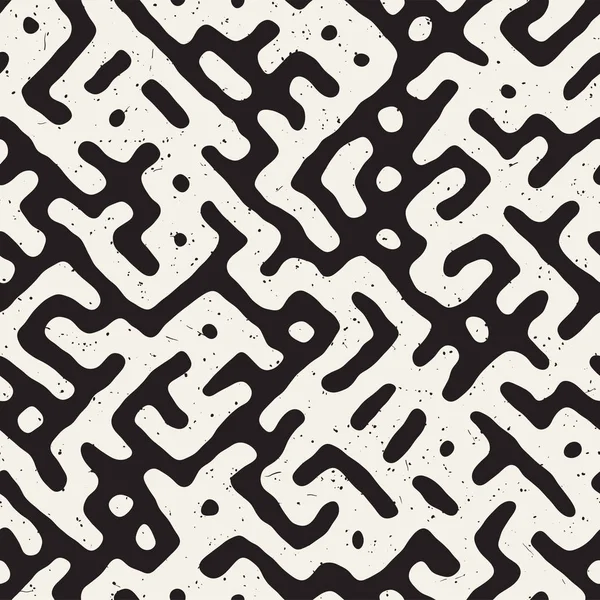 Vektör sorunsuz siyah ve beyaz düzensiz labirent desen yuvarlanır. Soyut el geometrik arka plan çekilmiş