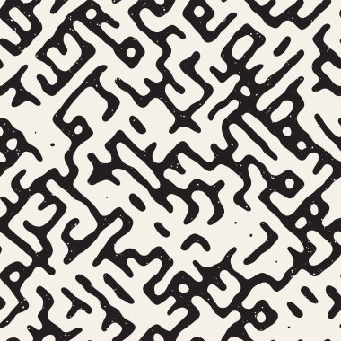 Vektör sorunsuz siyah ve beyaz düzensiz labirent desen yuvarlanır. Soyut el geometrik arka plan çekilmiş