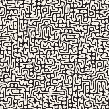 Vektör sorunsuz siyah ve beyaz düzensiz labirent desen yuvarlanır. Soyut el geometrik arka plan çekilmiş