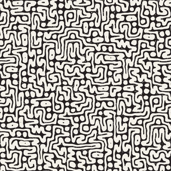 Vektör sorunsuz siyah ve beyaz düzensiz labirent desen yuvarlanır. Soyut el geometrik arka plan çekilmiş