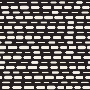 Siyah ve beyaz düzensiz kesik çizgiler desen yuvarlanır. Modern soyut vektör sorunsuz arka plan. Şık kaotik dikdörtgen çizgili Mosai