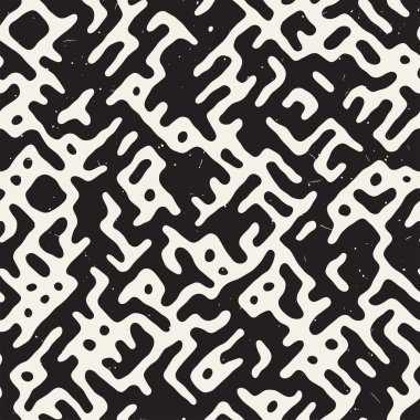 Vektör sorunsuz siyah ve beyaz düzensiz labirent desen yuvarlanır. Soyut el geometrik arka plan çekilmiş