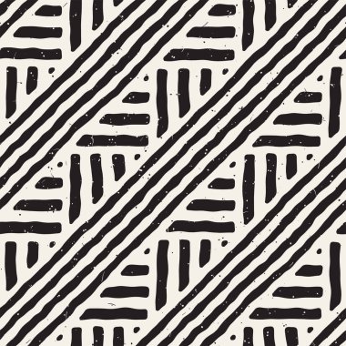 Elle çizilmiş stil etnik seamless modeli. Arka plan siyah ve beyaz fayans soyut geometrik çizgiler.