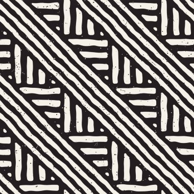 Elle çizilmiş stil etnik seamless modeli. Arka plan siyah ve beyaz fayans soyut geometrik çizgiler.