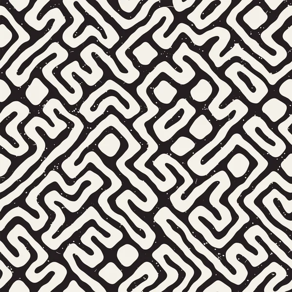 Vektör sorunsuz siyah ve beyaz düzensiz labirent desen yuvarlanır. Soyut el geometrik arka plan çekilmiş