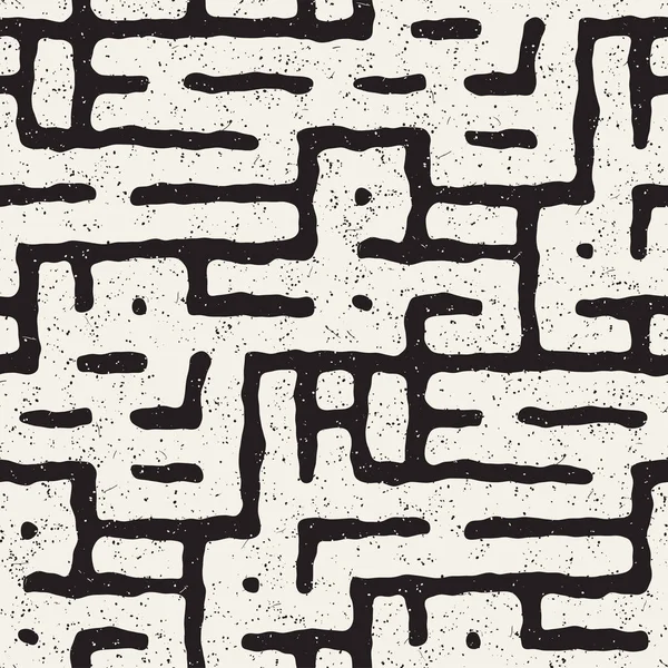 Vektör sorunsuz siyah ve beyaz düzensiz labirent desen yuvarlanır. Soyut el geometrik arka plan çekilmiş