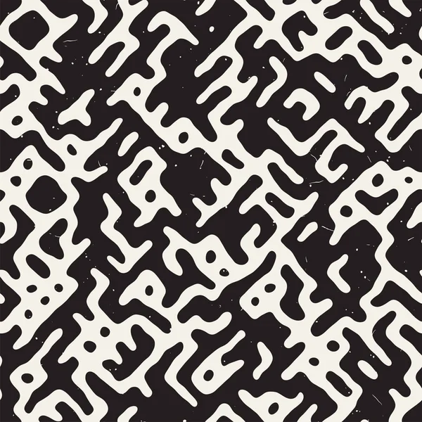 Vektör sorunsuz siyah ve beyaz düzensiz labirent desen yuvarlanır. Soyut el geometrik arka plan çekilmiş