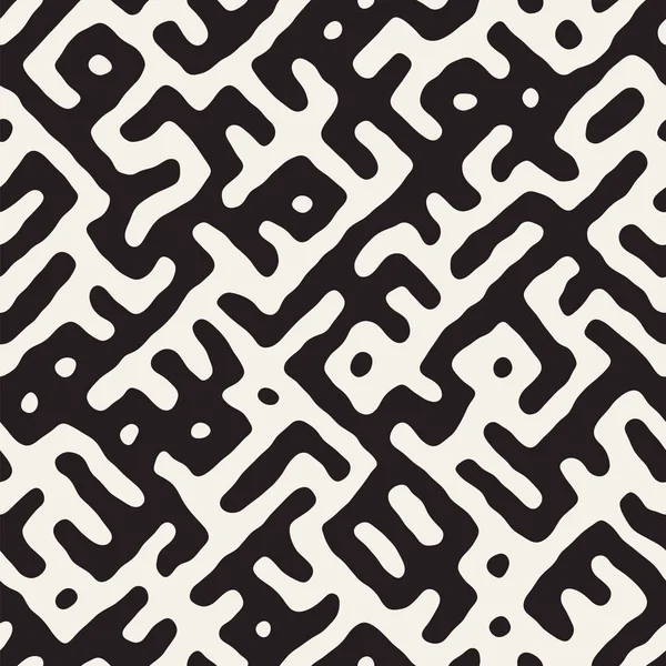 Vektör sorunsuz siyah ve beyaz düzensiz labirent desen yuvarlanır. Soyut el geometrik arka plan çekilmiş