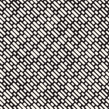 Siyah ve beyaz düzensiz kesik çizgiler desen yuvarlanır. Modern soyut vektör sorunsuz arka plan. Şık kaotik dikdörtgen çizgili Mosai