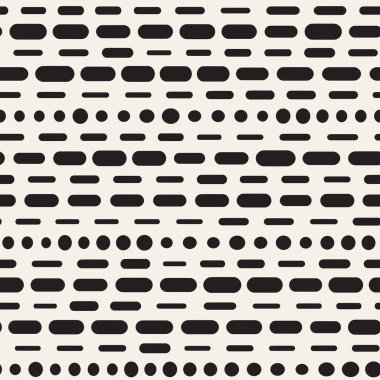 Siyah ve beyaz düzensiz kesik çizgiler desen yuvarlanır. Modern soyut vektör sorunsuz arka plan. Şık kaotik dikdörtgen çizgili Mosai