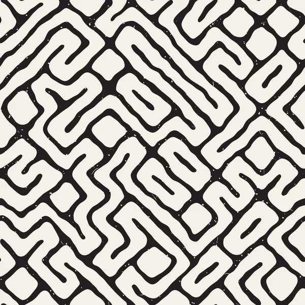 Vektör sorunsuz siyah ve beyaz düzensiz labirent desen yuvarlanır. Soyut el geometrik arka plan çekilmiş
