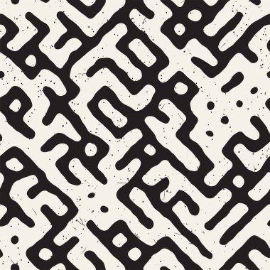 Vektör sorunsuz siyah ve beyaz düzensiz labirent desen yuvarlanır. Soyut el geometrik arka plan çekilmiş