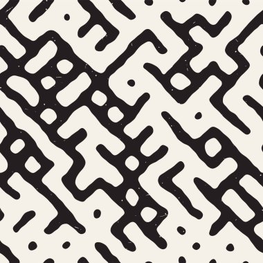 Vektör sorunsuz siyah ve beyaz düzensiz labirent desen yuvarlanır. Soyut el geometrik arka plan çekilmiş